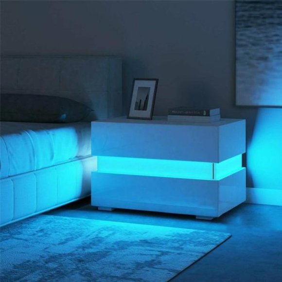 Modern LED Nightstand with Drawers - Picture 2 of 13